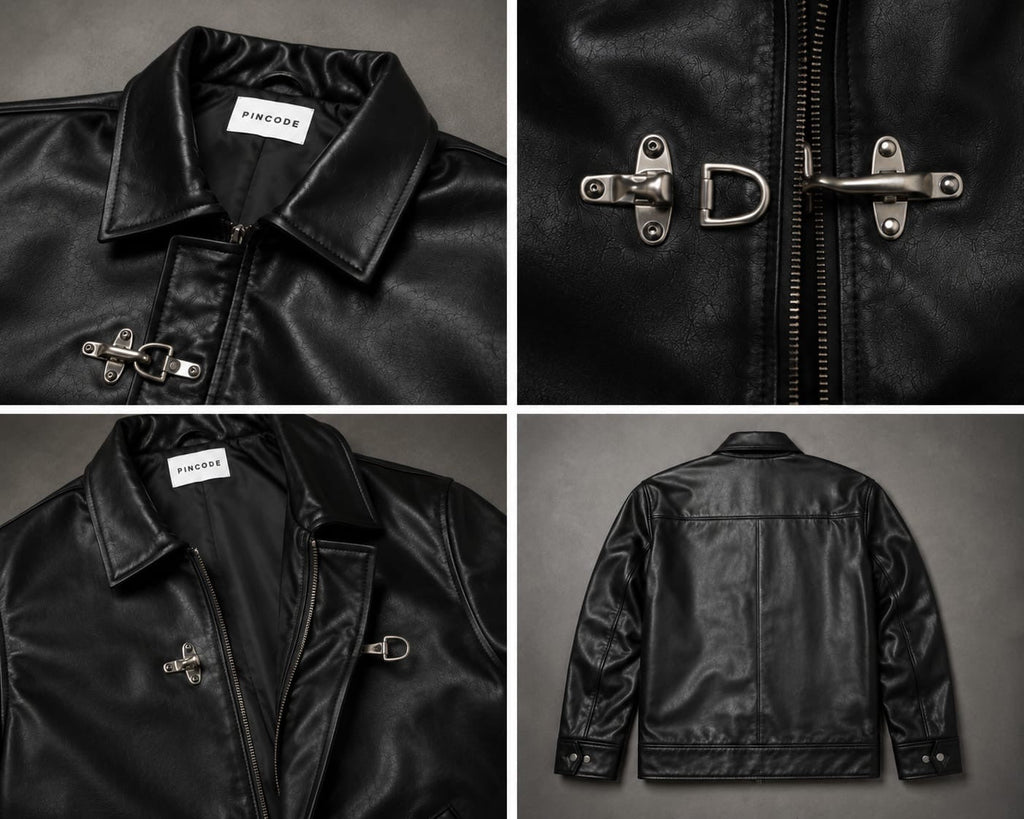 Clasp leather jacket