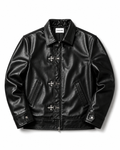Clasp leather jacket