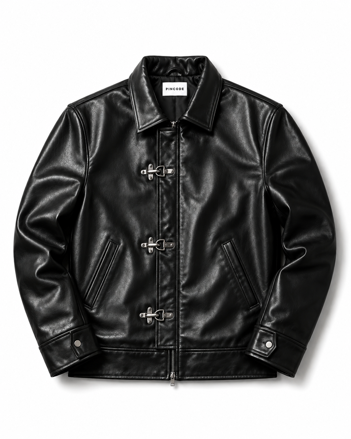 Clasp leather jacket